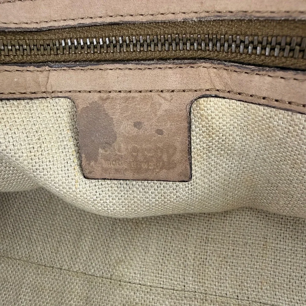 Gucci Satchel Hand Bag Taupe Brown Leather Snakeskin Trim Gold Hardware M Office
